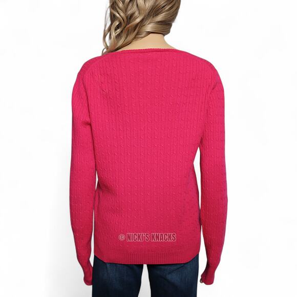 J Crew Cashmere Blend Cable Knit Sweater Pink V Neck Wool Soft Preppy Size M - Picture 5 of 9